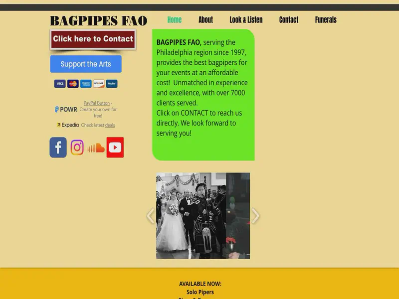 Website preview for www.bagpipesfao.com