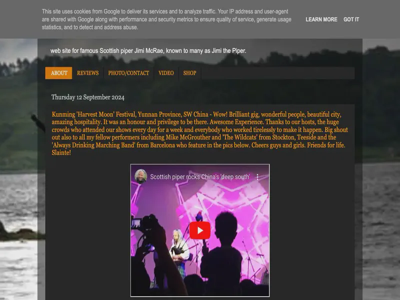 Website preview for www.jimithepiper.co.uk