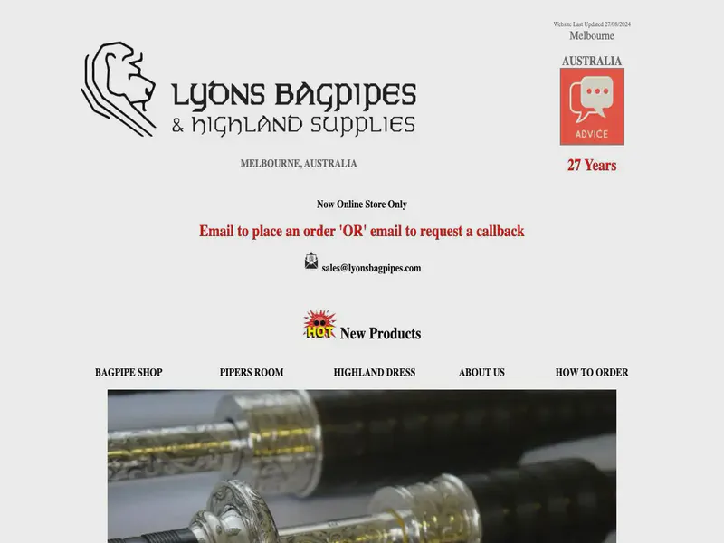Website preview for www.lyonsbagpipes.com