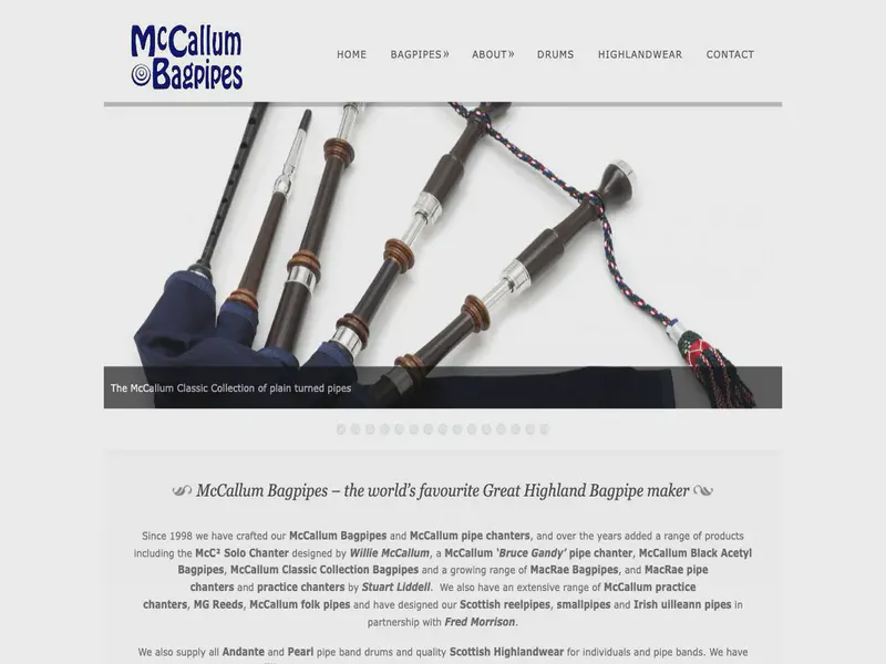 Website preview for www.mccallumbagpipes.com